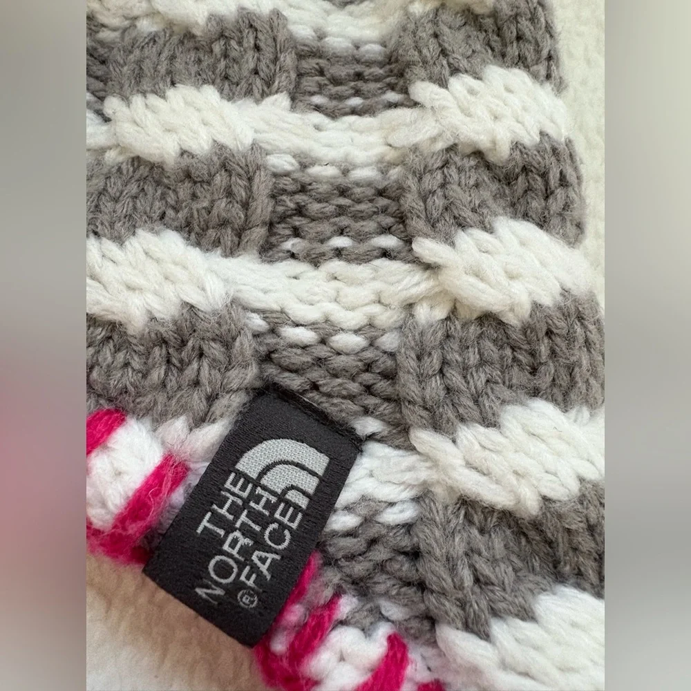 The North Face Girl's Hat Gray/White w/Pink Trim and Ear Flaps